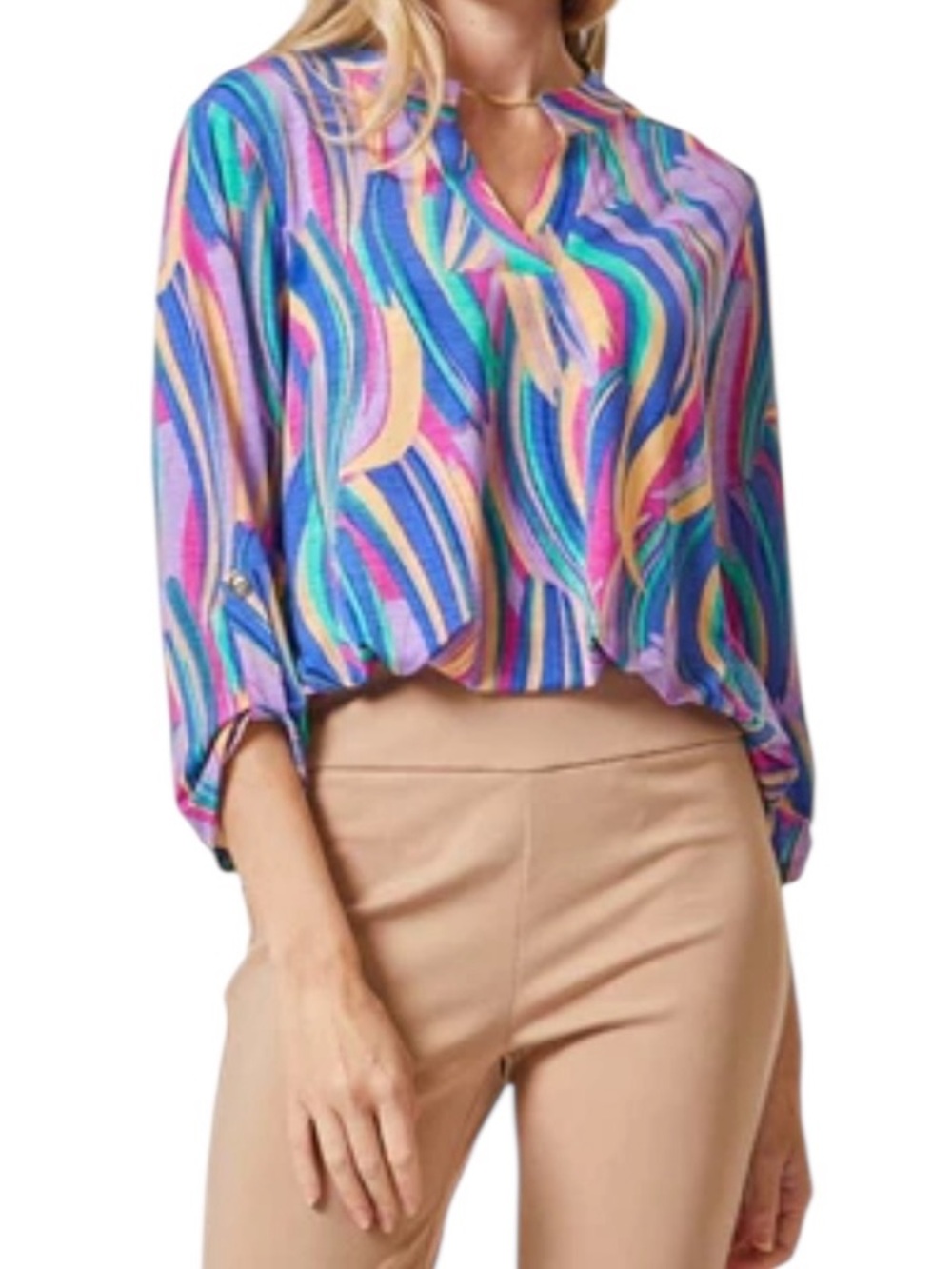 Dear Scarlett Lizzy Lavender Mardi Gras Quarter Sleeve Top NWT - Picture 4 of 10